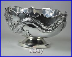 Antique Chinese Export Solid Silver Dragon Rose Bowl Sing Fat China 1900