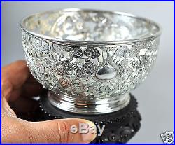 Antique Chinese Export Solid Silver Dragon Wang Hing Pierced Bowl China 1900