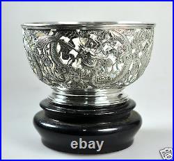 Antique Chinese Export Solid Silver Pierced Dragon Wang Hing Bowl China 1900