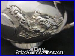 Antique Chinese Export Solid Silver Tea Set, 4 Claw Dragons, by Po Cheng, c1900