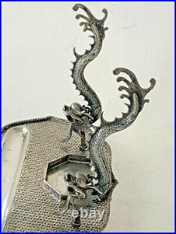 Antique Chinese Export Solid Silver Wang Hing Inkstand Dragon Inkwell China 1900