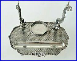 Antique Chinese Export Solid Silver Wang Hing Inkstand Dragon Inkwell China 1900