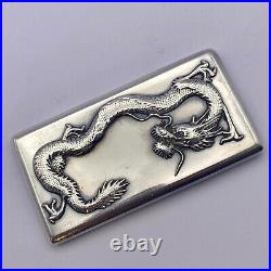 Antique Chinese Export Sterling Silver Card Case Dragon marked LW Luen Wo