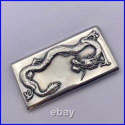 Antique Chinese Export Sterling Silver Card Case Dragon marked LW Luen Wo