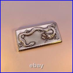 Antique Chinese Export Sterling Silver Card Case Dragon marked LW Luen Wo