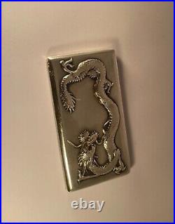 Antique Chinese Export Sterling Silver Card Case Dragon marked LW Luen Wo