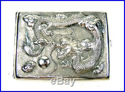 Antique Chinese Export Sterling Silver Cigarette Case Box Dragon