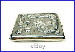 Antique Chinese Export Sterling Silver Cigarette Case Box Dragon