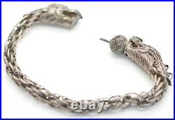 Antique Chinese Export Sterling Silver Dragon Bracelet Dragons Chasing Pearl