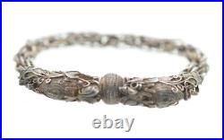 Antique Chinese Export Sterling Silver Dragon Bracelet Dragons Chasing Pearl