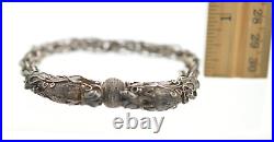 Antique Chinese Export Sterling Silver Dragon Bracelet Dragons Chasing Pearl