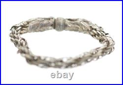 Antique Chinese Export Sterling Silver Dragon Bracelet Dragons Chasing Pearl