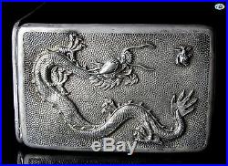 Antique Chinese Export Sterling Silver Dragon Marine Peiping Cigarette Case