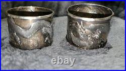 Antique Chinese Export Sterling Silver Napking Rings Dragon