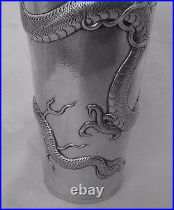 Antique Chinese Export Sterling silver Cocktail Shaker Dragon