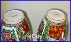 Antique Chinese Famille Rose Canton Medallion Hu Form Dragon Vase Pair 19th c