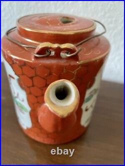 Antique Chinese Famille Rose Coral Red Dragon & Phoenix Porcelain Tea Set
