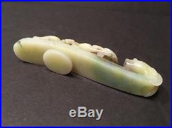 Antique Chinese Feicui Jade Dragon Hook with Carvings, 4 1/2 Long. 18th-19th C