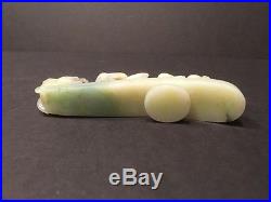 Antique Chinese Feicui Jade Dragon Hook with Carvings, 4 1/2 Long. 18th-19th C