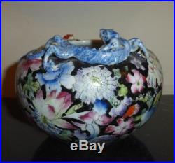 Antique Chinese Figural Dragon & Bat Hand Painted Floral Porcelain Bowl