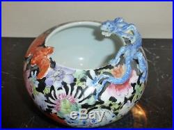 Antique Chinese Figural Dragon & Bat Hand Painted Floral Porcelain Bowl