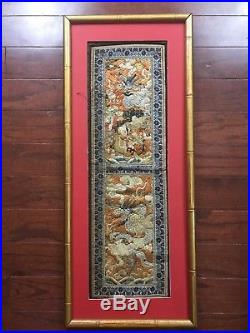 Antique Chinese Forbidden Stitch Embroidery DRAGON Fabric Panel