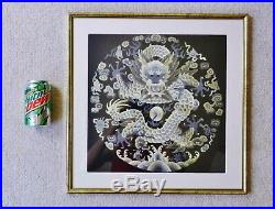 Antique Chinese Framed Silk Embroidery Dragon Panel Textile Forbidden 37.5cm²