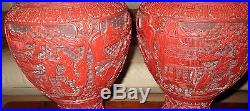 Antique Chinese Genuine Red Cinnabar Lacquer Dragon Vase Pair Large 26 Lamp HTF