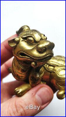 Antique Chinese Gilt Bronze Dragon Scroll Weight Figure Statue