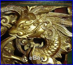 Antique Chinese Giltwood Relief Carved Dragon Panel Museum Piece Qing Dynasty