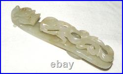 Antique Chinese Grey Green Nephrite Jade Dragon Belt Hook (UVi)#1