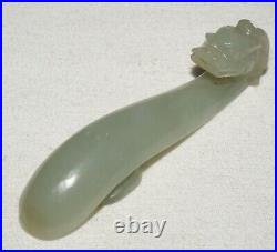 Antique Chinese Grey Green Nephrite Jade Dragon Belt Hook (UVi)#7