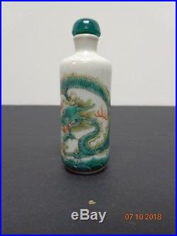 Antique Chinese Guangxu Green Dragon Snuff Bottle