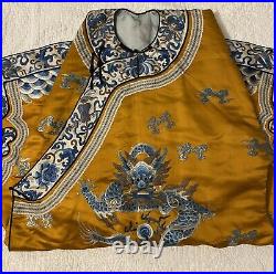 Antique Chinese Han Long Pao Imperial Style Dragon 5 Claw Apricot Silk Robe