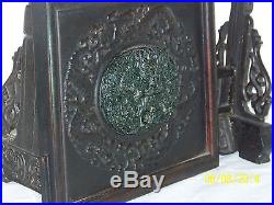Antique Chinese Hand Carved Dragon Spinach Jade Table Screen