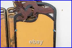 Antique Chinese Hand Carved Four Panel Screen With Dragon Motif