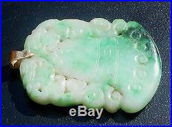 Antique Chinese Hand Carved Green Jade Amulet / Pendant with 2 Dragons