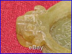Antique Chinese Hand Carved Jade Beast Dragon Handle Dish