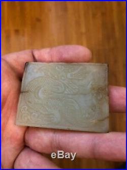 Antique Chinese Hand Carved Jade Dragon Belt Board
