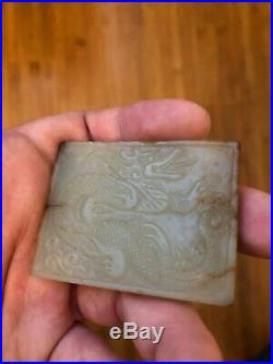 Antique Chinese Hand Carved Jade Dragon Belt Board