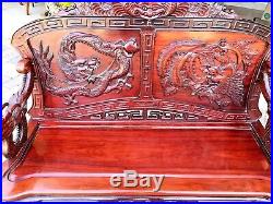 Antique Chinese Hand Carved Rosewood Dragon & Bird Bench Sofa Beautiful