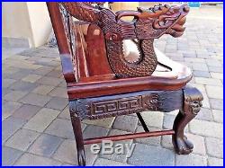 Antique Chinese Hand Carved Rosewood Dragon & Bird Bench Sofa Beautiful