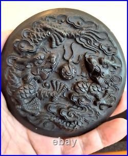 Antique Chinese Hand Carving Dragon Cover Inkstone