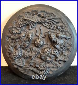 Antique Chinese Hand Carving Dragon Cover Inkstone