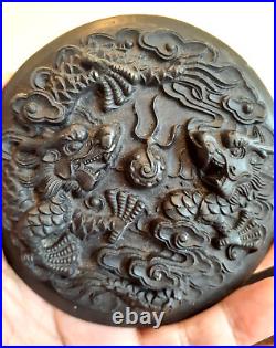 Antique Chinese Hand Carving Dragon Cover Inkstone