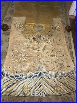 Antique Chinese Hand Embroidered Dragons Gold Thread Summer Robe Gauze Silk