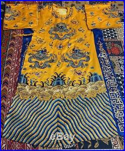 Antique Chinese Hand Embroidery Qing Dynasty Silk Dragon Robe Imperial Color