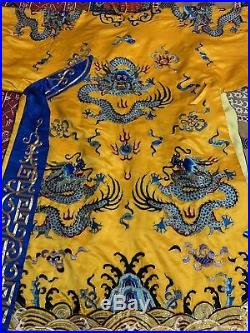 Antique Chinese Hand Embroidery Qing Dynasty Silk Dragon Robe Imperial Color