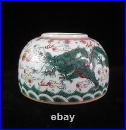 Antique Chinese Hand Painting Dragons Porcelain Brush Washer Marked GuangXu