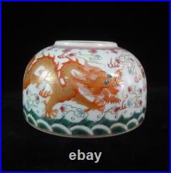 Antique Chinese Hand Painting Dragons Porcelain Brush Washer Marked GuangXu